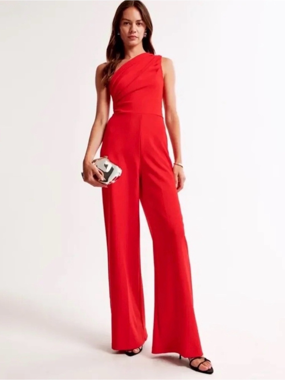 Abercrombie & Fitch Red One-Shoulder Wide-Leg Jumpsuit Size XL NWT